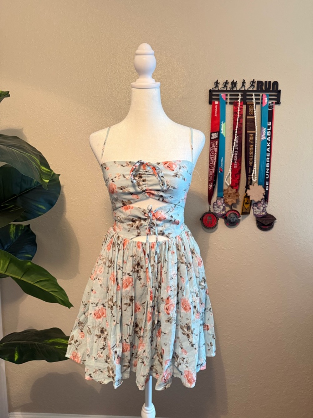 Hello Molly Light Blue Floral Mini Dress with Pink Roses